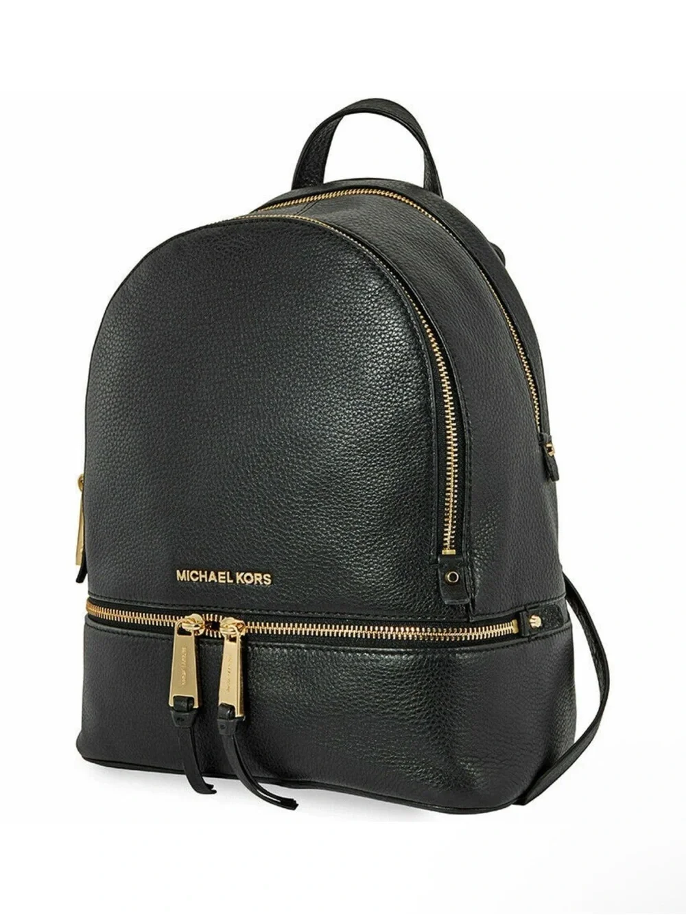 Michael Kors Black Leather Backpack with Gold Hardware Accents